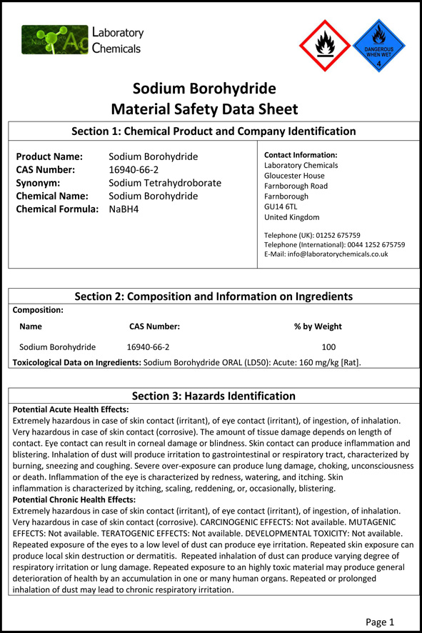 Sodium Borohydride Material Safety Data Sheet